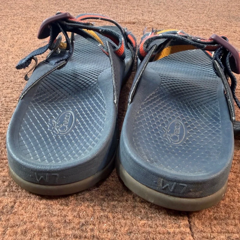 Chaco Chillos Slide Sandals Womens 7 B- Blue Multi Color Striped Straps J106604